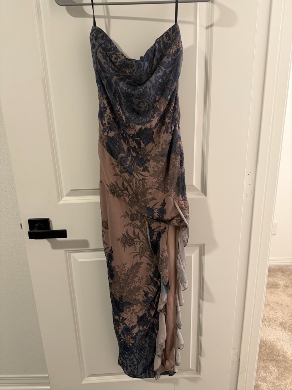 Strapless Floral Satin Dress - Blush & Navy